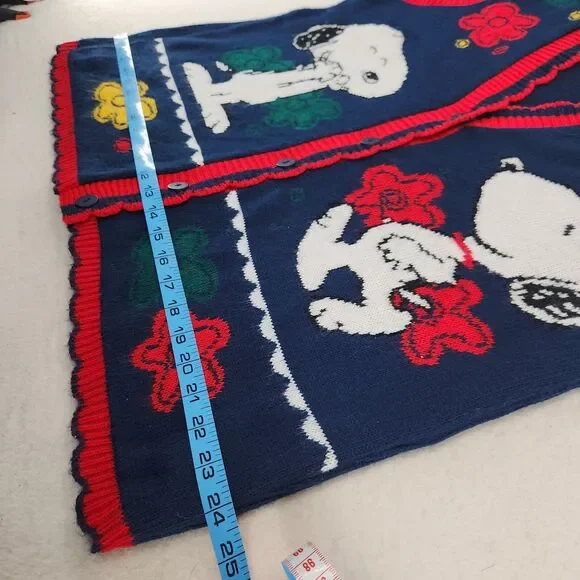 Vintage Snoopy & Friends Peanuts Sweater Vest Women's M Floral Knit Cardigan 90s - Picture 6 of 9